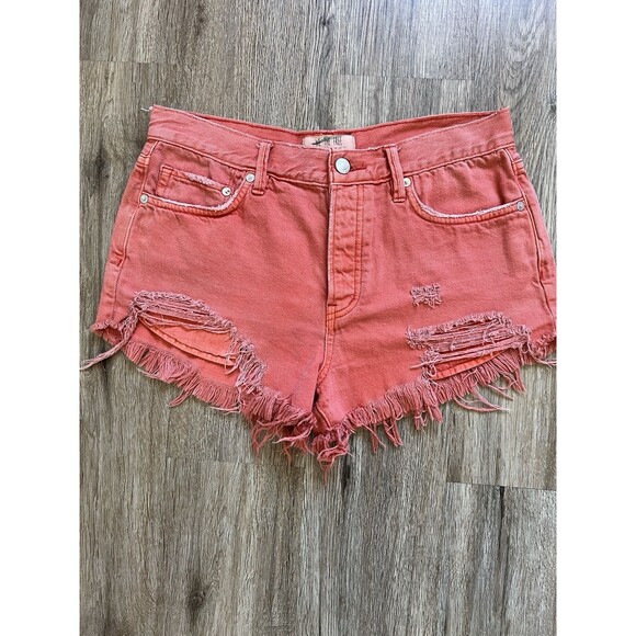We The Free Pants - Free People Shorts Womens 27 Burnt Orange Faded Denim Cut Off Raw Hem 5 Pocket